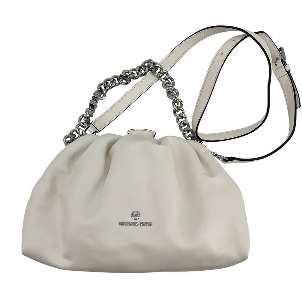 Michael Kors Nola Small Crossbody Bag white silver hardware clasp travel - Picture 2 of 9